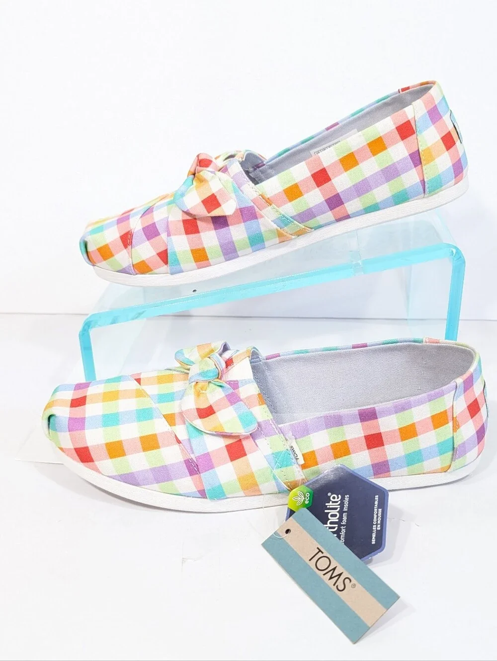 Toms Plaid Alpargata sz 8.5 NEW Women Flat Slip on Shoes Summer madras bow